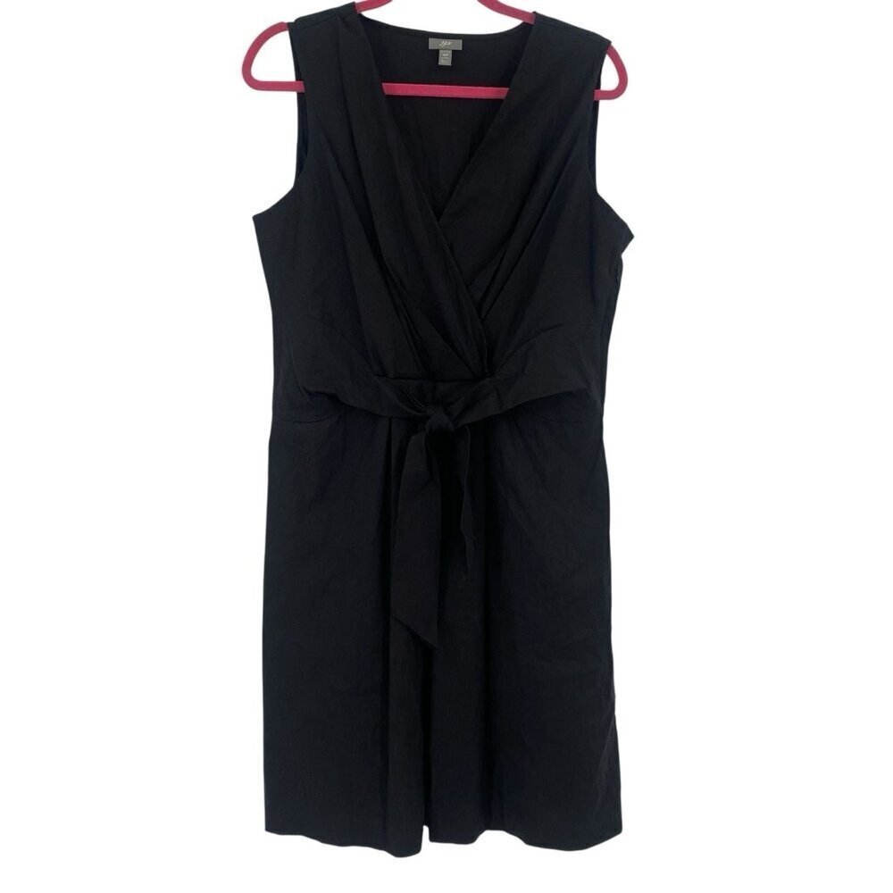 J. Jill Size 18P Black Linen Blend Sleeveless A Line Tie Waist Minimalist Dress